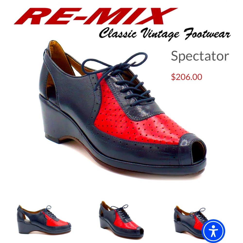 Re-Mix Spectators Leather w/ leather soles  
2” wedge heel  Imported